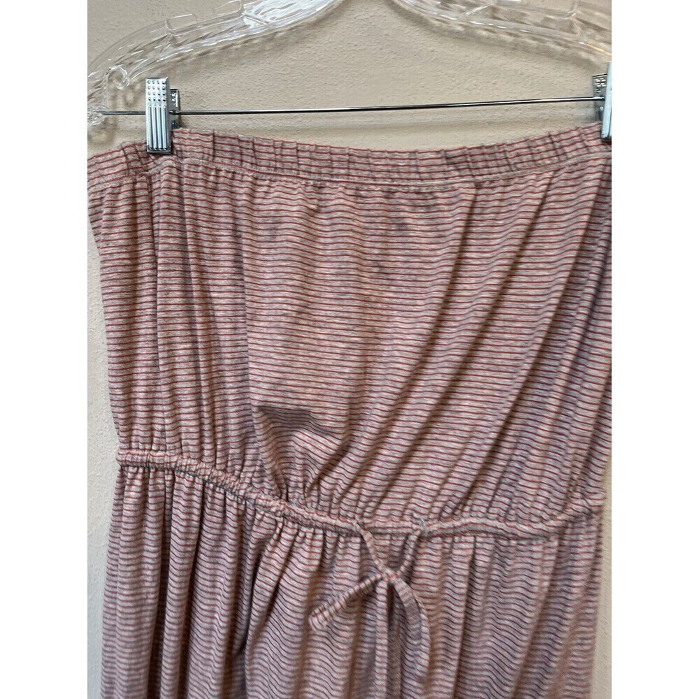 Striped Strapless Maxi Dress Large CAbi Red Gray Tie Waist Comfy Travel - Picture 3 of 5